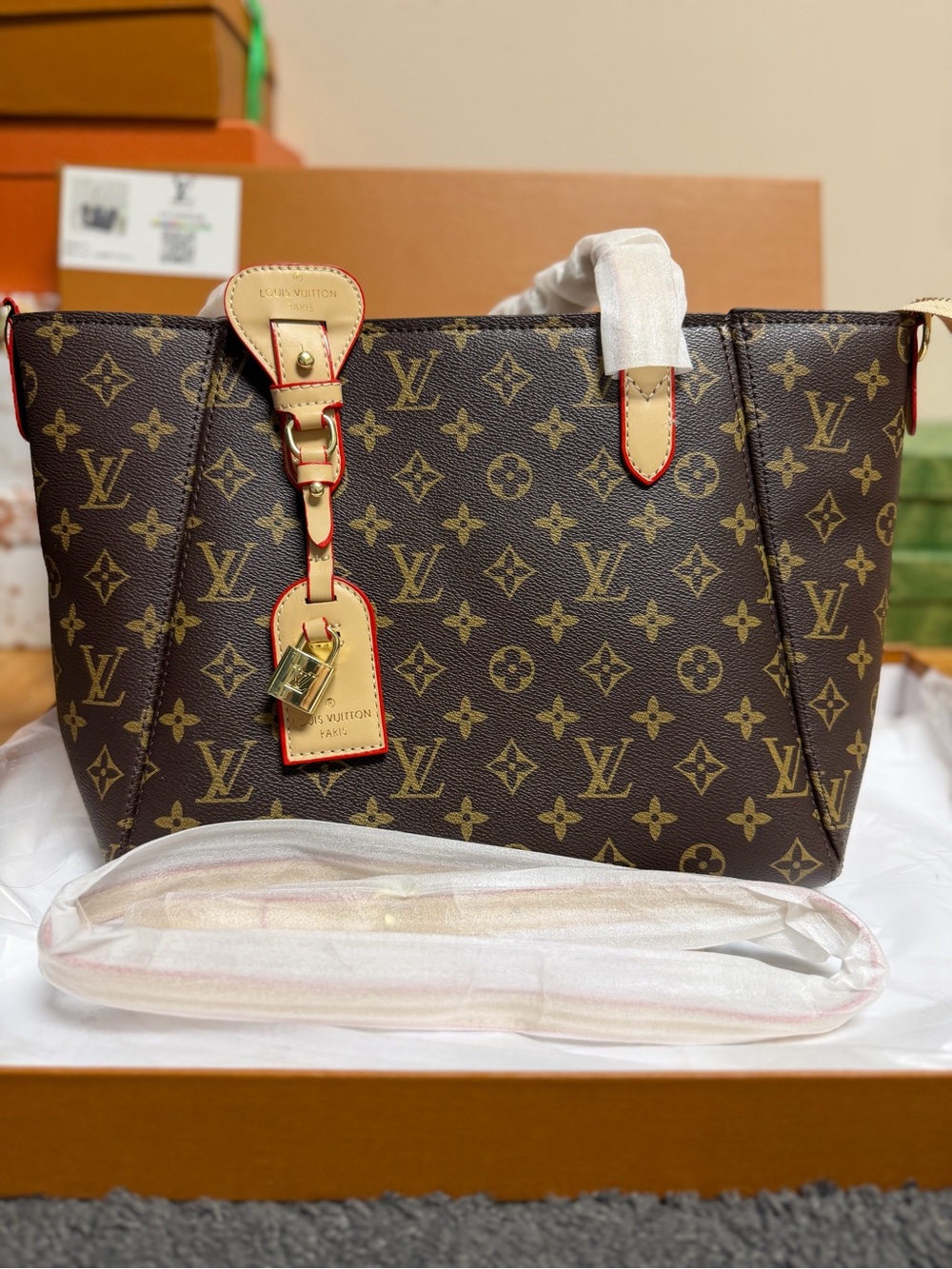L-V Brown Monogram Canvas Tote Bag